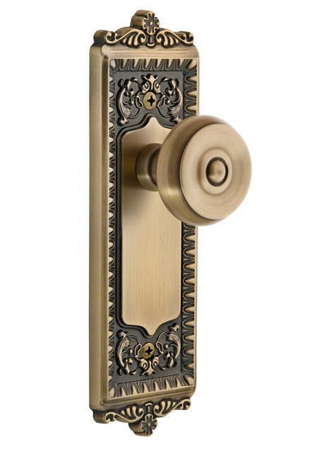 Grandeur Hardware - Windsor Plate Dummy with Bouton Knob in Vintage Brass - WINBOU - 807506