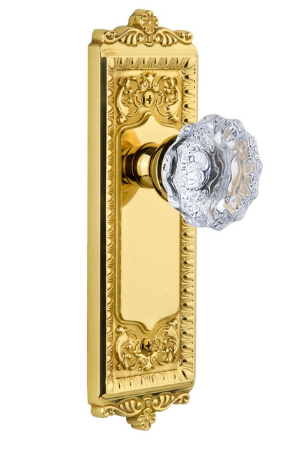 Grandeur Hardware - Windsor Plate Dummy with Fontainebleau knob in Lifetime Brass - WINFON - 824558