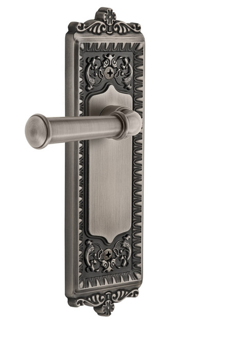 Grandeur Hardware - Windsor Plate Dummy with Georgetown Lever in Antique Pewter - WINGEO - 832944