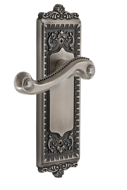 Grandeur Hardware - Windsor Plate Dummy with Newport Lever in Antique Pewter - WINNEW - 807299