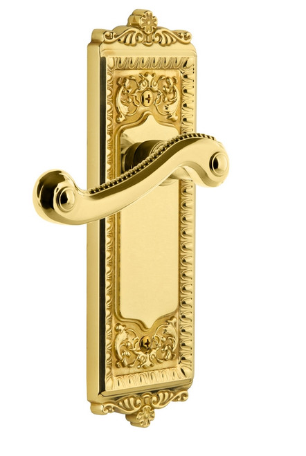 Grandeur Hardware - Windsor Plate Dummy with Newport Lever in Lifetime Brass - WINNEW - 807276