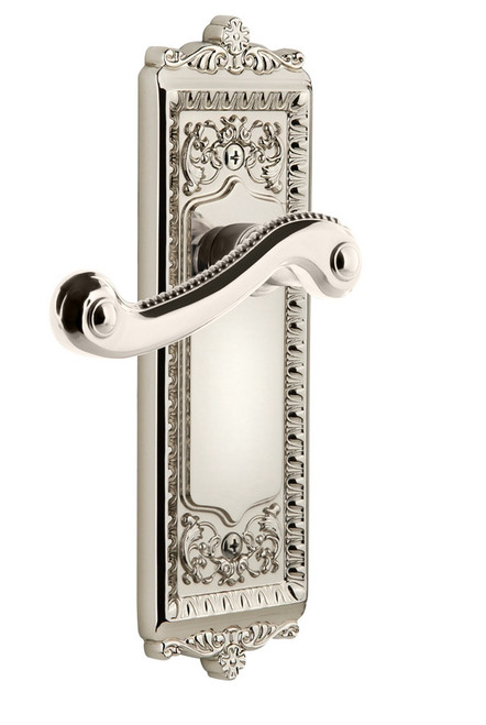 Grandeur Hardware - Windsor Plate Dummy with Newport Lever in Polished Nickel - WINNEW - 807277