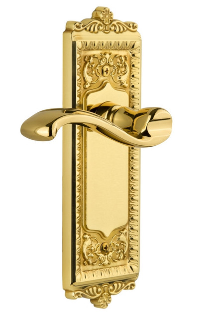 Grandeur Hardware - Windsor Plate Dummy with Portofino Lever in Polished Brass - WINPRT - 822888