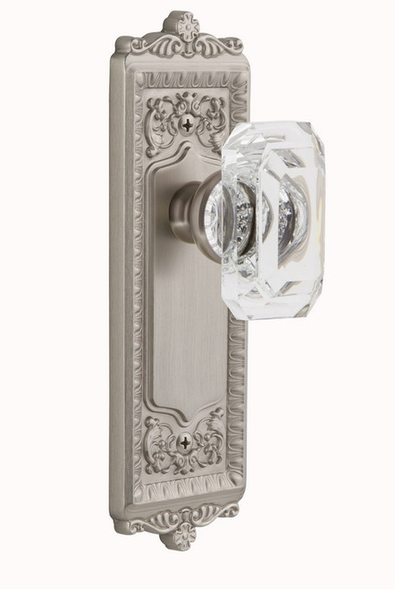 Grandeur Hardware - Windsor Plate Passage with Baguette Crystal Knob in Satin Nickel - WINBCC - 828022