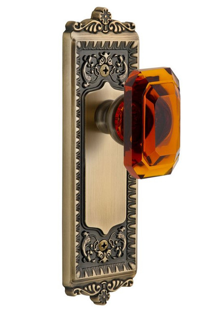 Grandeur Hardware - Windsor Plate Passage with Baguette Crystal Knob in Vintage Brass - WINBCA - 828015