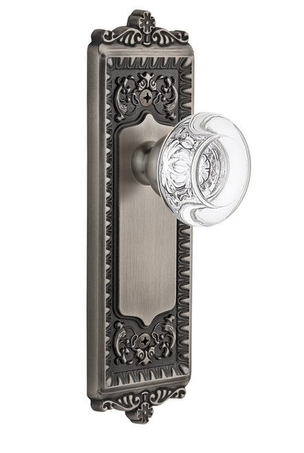 Grandeur Hardware - Windsor Plate Passage with Bordeaux Knob in Antique Pewter - WINBOR - 810037