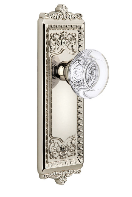 Grandeur Hardware - Windsor Plate Passage with Bordeaux Knob in Polished Nickel - WINBOR - 800076