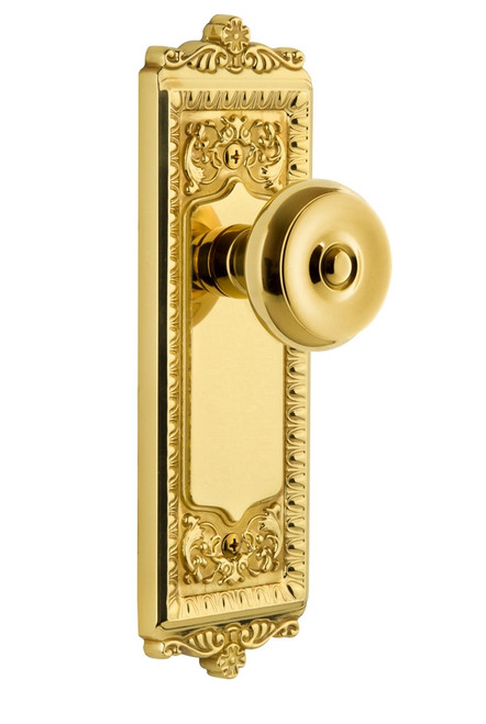 Grandeur Hardware - Windsor Plate Passage with Bouton Knob in Polished Brass - WINBOU - 813619