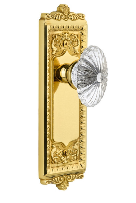 Grandeur Hardware - Windsor Plate Passage with Burgundy Knob in Lifetime Brass - WINBUR - 810210