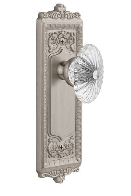 Grandeur Hardware - Windsor Plate Passage with Burgundy Knob in Satin Nickel - WINBUR - 813628