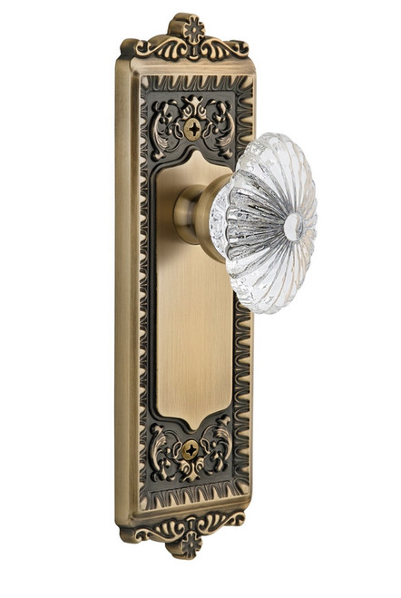 Grandeur Hardware - Windsor Plate Passage with Burgundy Knob in Vintage Brass - WINBUR - 810204