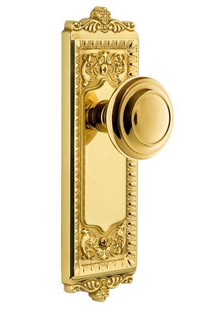 Grandeur Hardware - Windsor Plate Passage with Circulaire Knob in Lifetime Brass - WINCIR - 807829