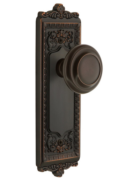 Grandeur Hardware - Windsor Plate Passage with Circulaire Knob in Timeless Bronze - WINCIR - 807827