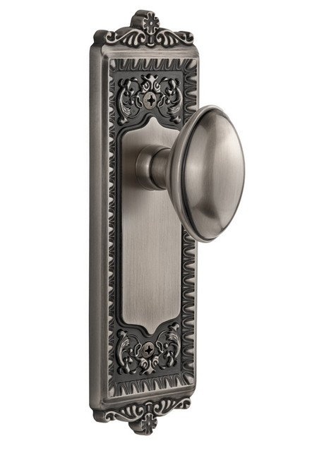 Grandeur Hardware - Windsor Plate Passage with Eden Prairie knob in Antique Pewter - WINEDN - 813645