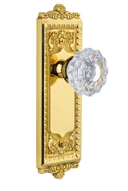 Grandeur Hardware - Windsor Plate Passage with Versailles knob in Lifetime Brass - WINVER - 813726