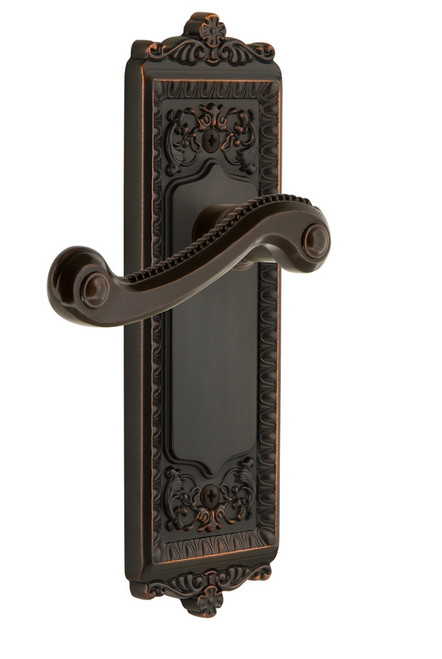 Grandeur Hardware - Windsor Plate Privacy with Newport Lever in Timeless Bronze - WINNEW - 807400