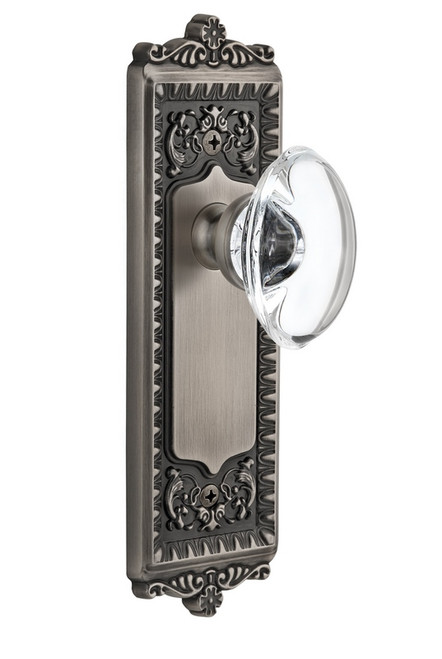 Grandeur Hardware - Windsor Plate Privacy with Provence knob in Antique Pewter - WINPRO - 810499