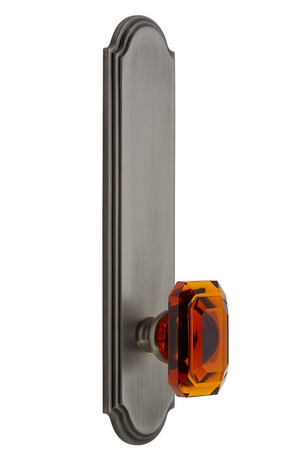 Grandeur Hardware - Hardware Arc Tall Plate Passage with Baguette Amber Knob in Antique Pewter - ARCBCA - 834089