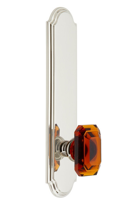 Grandeur Hardware - Hardware Arc Tall Plate Passage with Baguette Amber Knob in Polished Nickel - ARCBCA - 834205