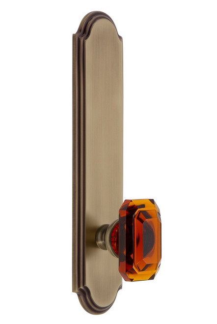 Grandeur Hardware - Hardware Arc Tall Plate Passage with Baguette Amber Knob in Vintage Brass - ARCBCA - 834732