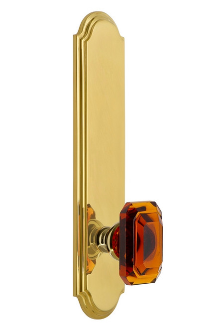 Grandeur Hardware - Hardware Arc Tall Plate Privacy with Baguette Amber Knob in Polished Brass - ARCBCA - 836671