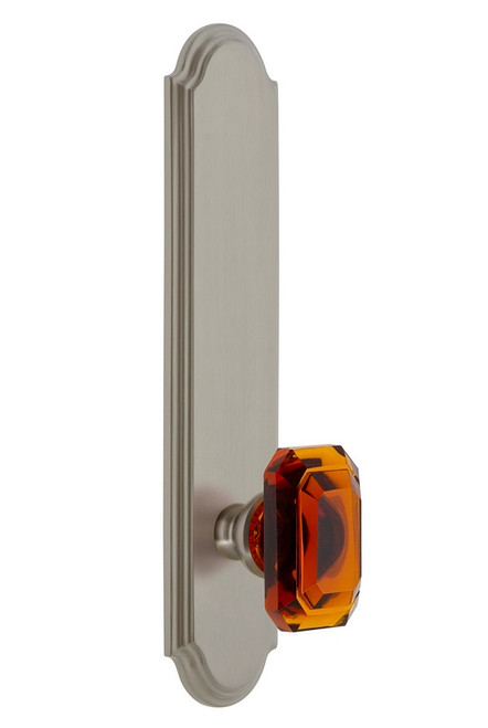 Grandeur Hardware - Hardware Arc Tall Plate Privacy with Baguette Amber Knob in Satin Nickel - ARCBCA - 836678