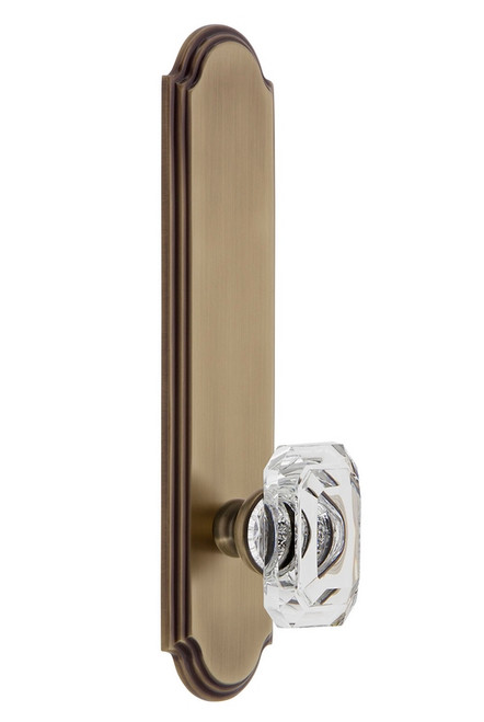 Grandeur Hardware - Hardware Arc Tall Plate Passage with Baguette Clear Crystal Knob in Vintage Brass - ARCBCC - 835033