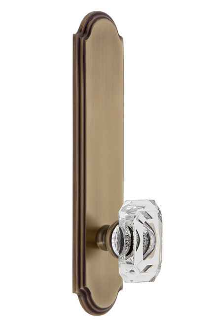 Grandeur Hardware - Hardware Arc Tall Plate Passage with Baguette Clear Crystal Knob in Vintage Brass - ARCBCC - 834902