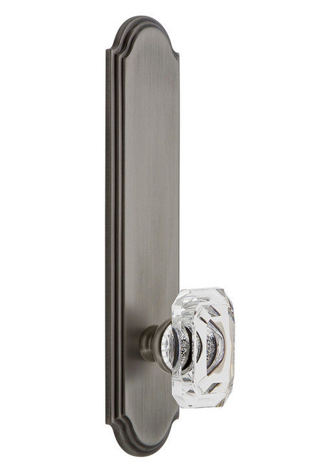 Grandeur Hardware - Hardware Arc Tall Plate Privacy with Baguette Clear Crystal Knob in Antique Pewter - ARCBCC - 836693