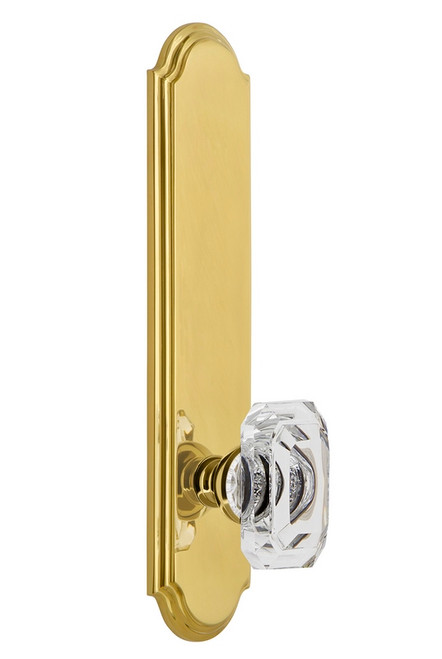 Grandeur Hardware - Hardware Arc Tall Plate Privacy with Baguette Clear Crystal Knob in Lifetime Brass - ARCBCC - 836701