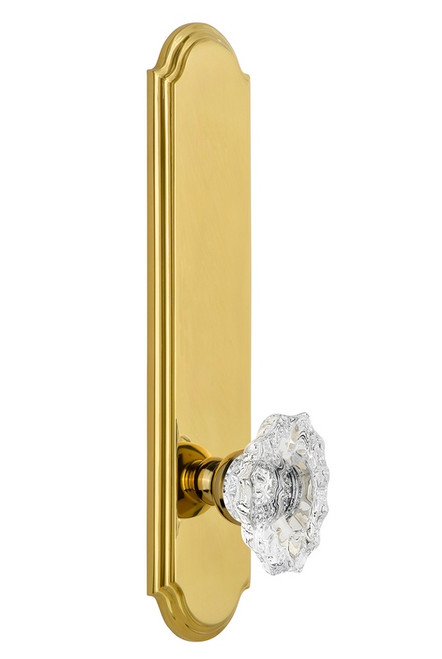 Grandeur Hardware - Hardware Arc Tall Plate Passage with Biarritz Knob in Polished Brass - ARCBIA - 813751