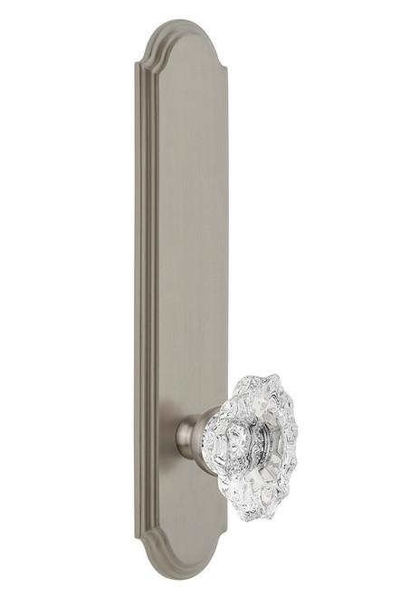 Grandeur Hardware - Hardware Arc Tall Plate Passage with Biarritz Knob in Satin Nickel - ARCBIA - 813753