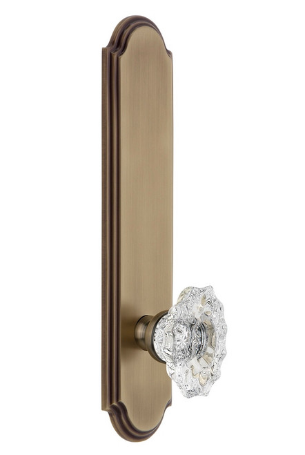 Grandeur Hardware - Hardware Arc Tall Plate Passage with Biarritz Knob in Vintage Brass - ARCBIA - 803921