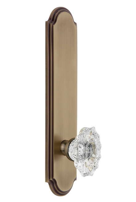 Grandeur Hardware - Hardware Arc Tall Plate Privacy with Biarritz Knob in Vintage Brass - ARCBIA - 815201