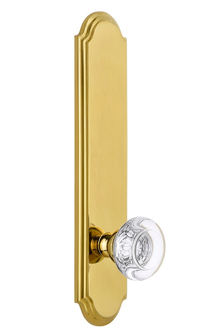 Grandeur Hardware - Hardware Arc Tall Plate Double Dummy with Bordeaux Knob in Polished Brass - ARCBOR - 804144