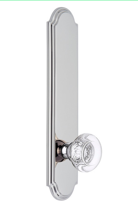 Grandeur Hardware - Hardware Arc Tall Plate Privacy with Bordeaux Knob in Bright Chrome - ARCBOR - 836741