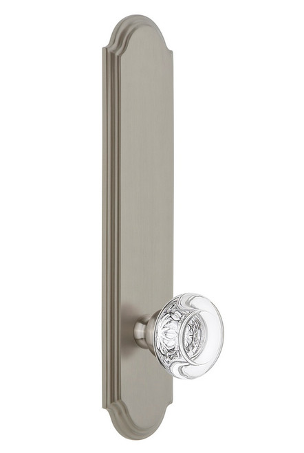 Grandeur Hardware - Hardware Arc Tall Plate Privacy with Bordeaux Knob in Satin Nickel - ARCBOR - 836749