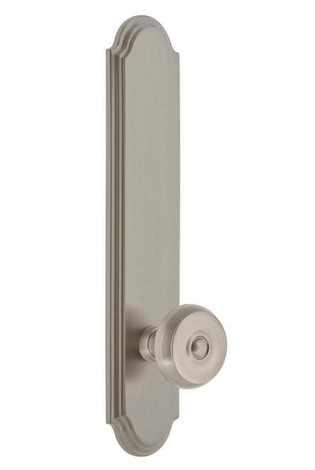 Grandeur Hardware - Hardware Arc Tall Plate Privacy with Bouton Knob in Satin Nickel - ARCBOU - 836777