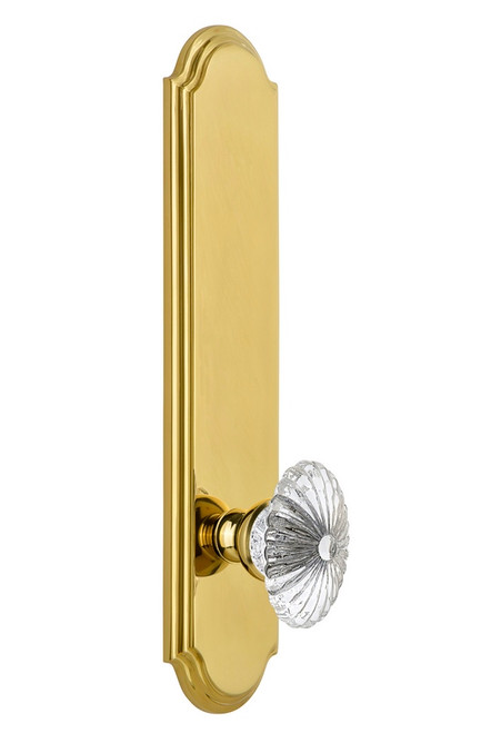 Grandeur Hardware - Hardware Arc Tall Plate Passage with Burgundy Knob in Lifetime Brass - ARCBUR - 803906