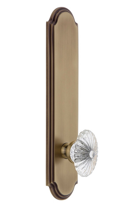 Grandeur Hardware - Hardware Arc Tall Plate Passage with Burgundy Knob in Vintage Brass - ARCBUR - 803905