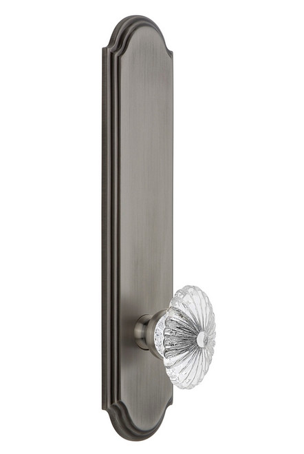 Grandeur Hardware - Hardware Arc Tall Plate Privacy with Burgundy Knob in Antique Pewter - ARCBUR - 815210