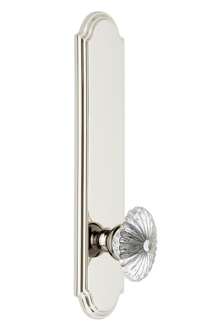 Grandeur Hardware - Hardware Arc Tall Plate Privacy with Burgundy Knob in Polished Nickel - ARCBUR - 815214