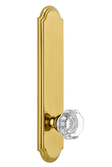 Grandeur Hardware - Hardware Arc Tall Plate Passage with Chambord Knob in Lifetime Brass - ARCCHM - 803874