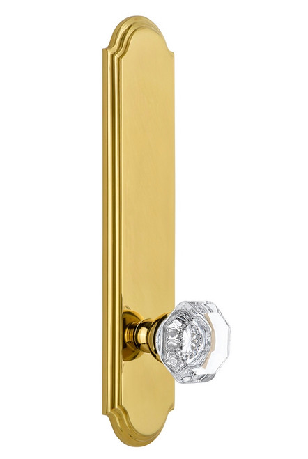 Grandeur Hardware - Hardware Arc Tall Plate Passage with Chambord Knob in Lifetime Brass - ARCCHM - 813774