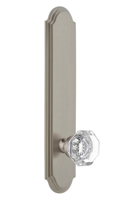 Grandeur Hardware - Hardware Arc Tall Plate Privacy with Chambord Knob in Satin Nickel - ARCCHM - 815223