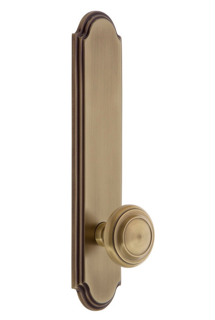 Grandeur Hardware - Hardware Arc Tall Plate Privacy with Circulaire Knob in Vintage Brass - ARCCIR - 836852