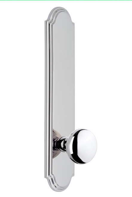 Grandeur Hardware - Hardware Arc Tall Plate Passage with Fifth Avenue Knob in Bright Chrome - ARCFAV - 813789