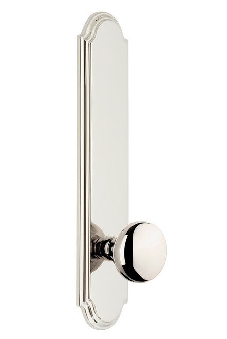 Grandeur Hardware - Hardware Arc Tall Plate Privacy with Fifth Avenue Knob in Polished Nickel - ARCFAV - 815238