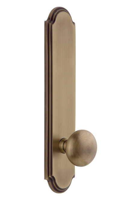 Grandeur Hardware - Hardware Arc Tall Plate Privacy with Fifth Avenue Knob in Vintage Brass - ARCFAV - 815241