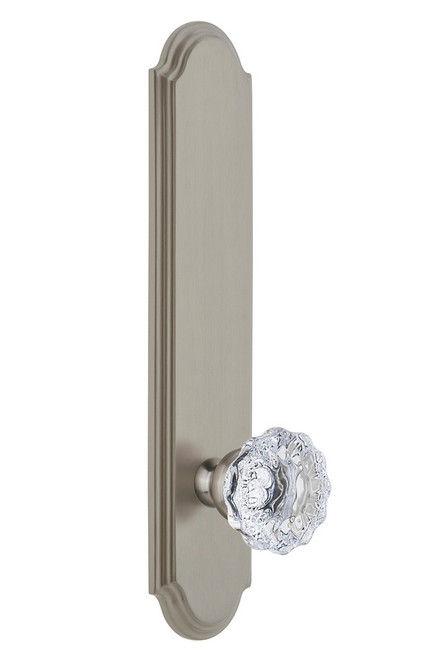 Grandeur Hardware - Hardware Arc Tall Plate Privacy with Fontainebleau Knob in Satin Nickel - ARCFON - 815247